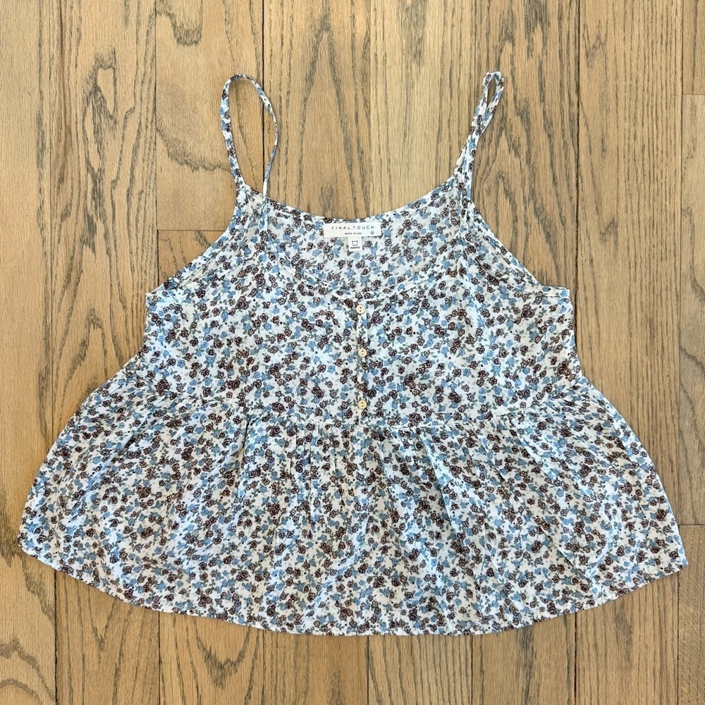 Final Touch Women’s Floral Print Babydoll Crop Spaghetti Strap Top Size Small